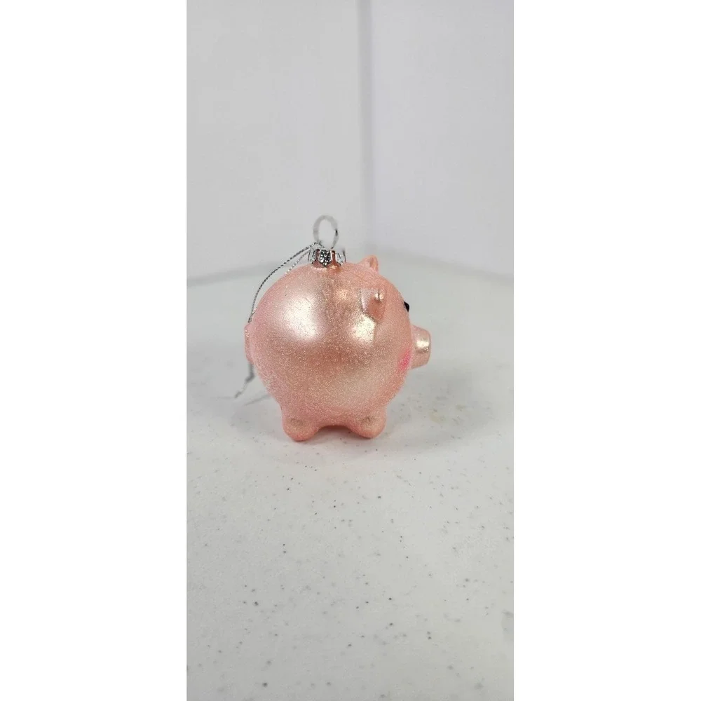 Robert Stanley Glass Ornament Christmas Pink Pig Glitter‎